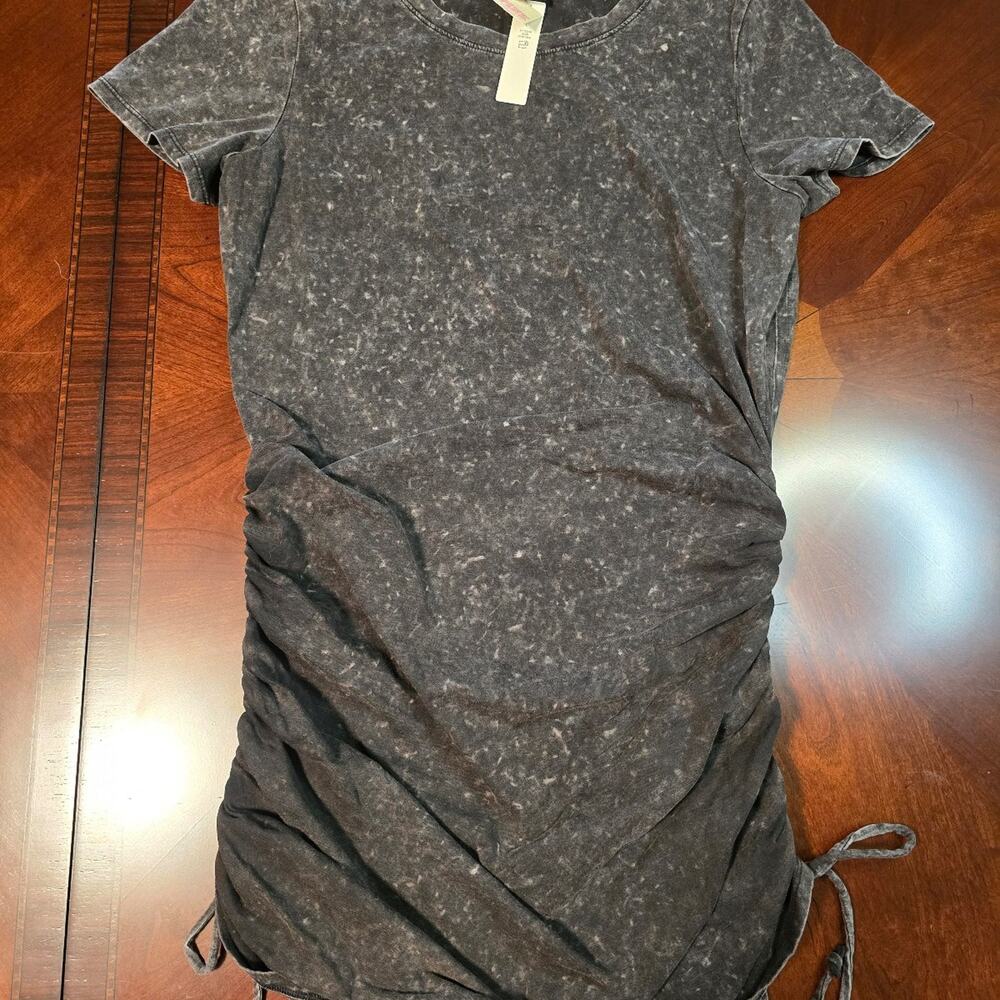 PINK Victoria's Secret Acid Wash Ruched Drawstring T-Shirt Dress sz Large NWT